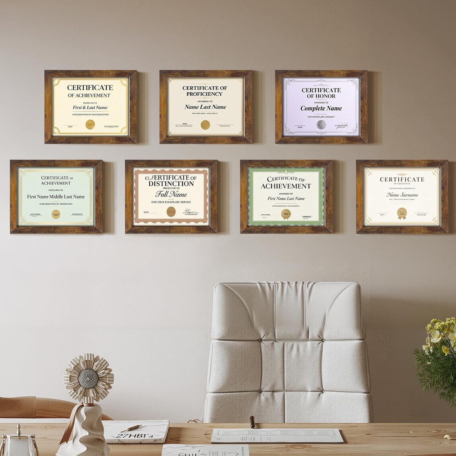 Certifications wall at Smile Enhancers